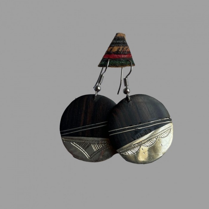Ebony & Tuareg silver earings. Mali