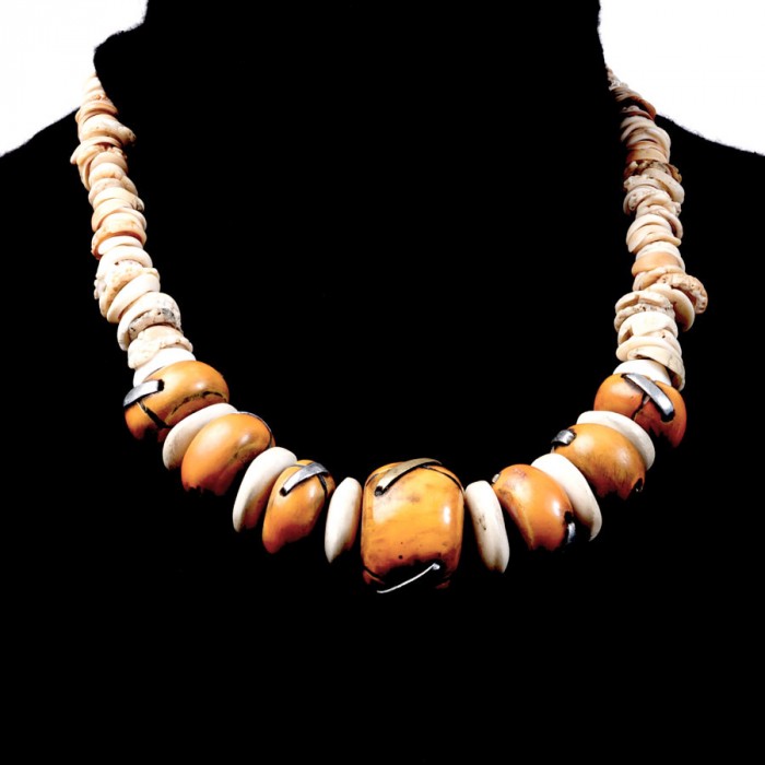 Amber & Ostrich egg Necklace. SOLD