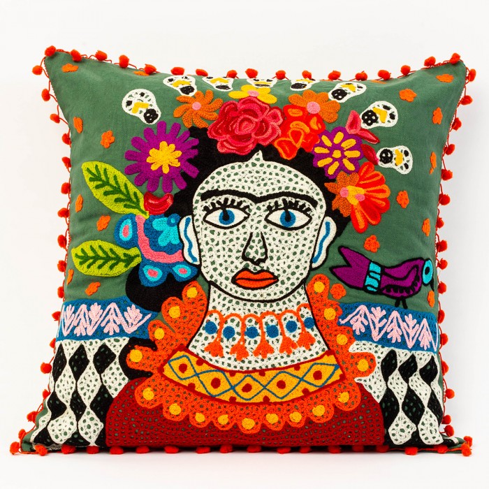 Forest Green Frida Kahlo cushion