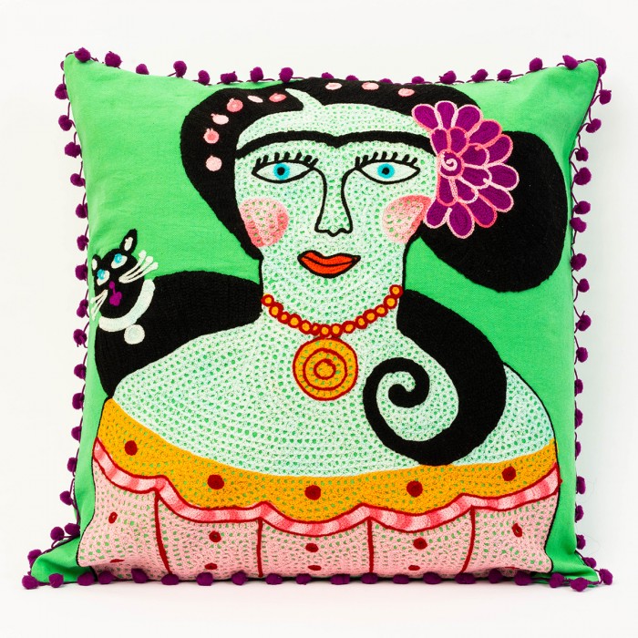 Lime Frida Kalho cushion